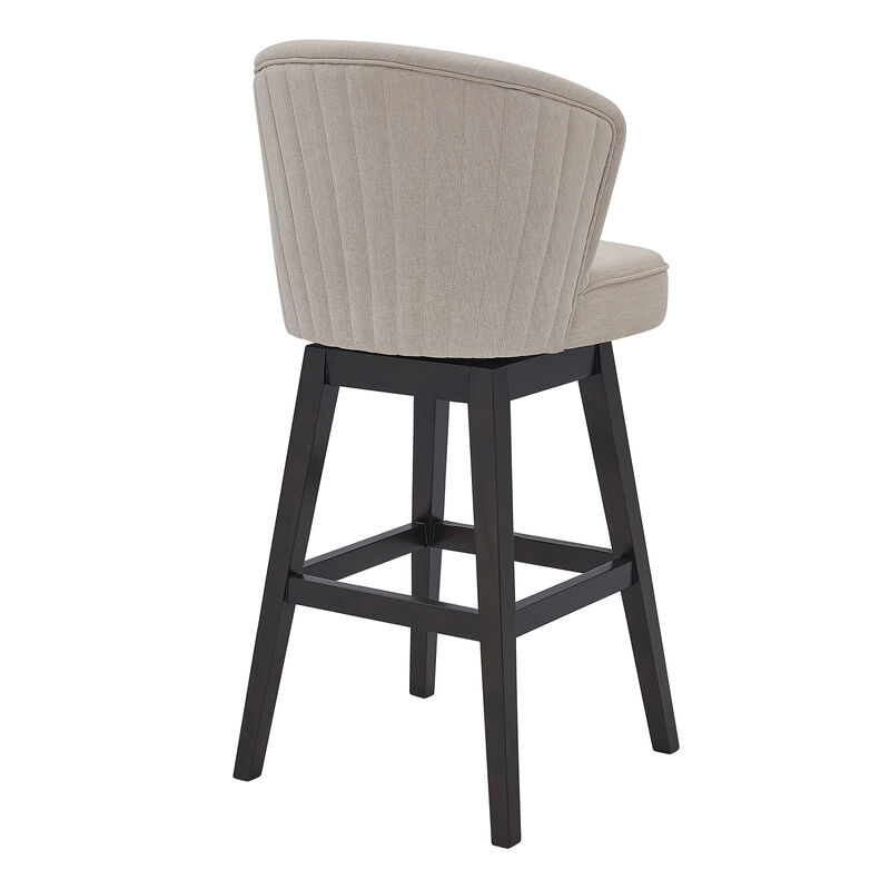 Brandy  Counter Height Swivel Tan Fabric and Espresso Wood Bar Stool