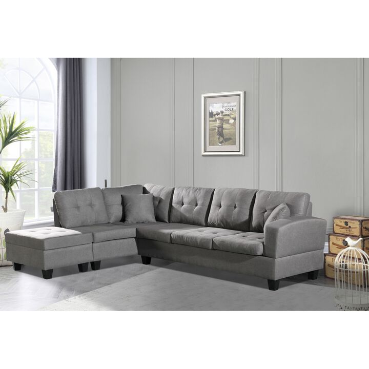 Fabric Left Chaise Living Room Sofa Set With Storage Ottoman