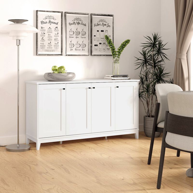 Prepac Yaletown 4 Panel Door Console Table White Engineered Wood Storage Cabinet