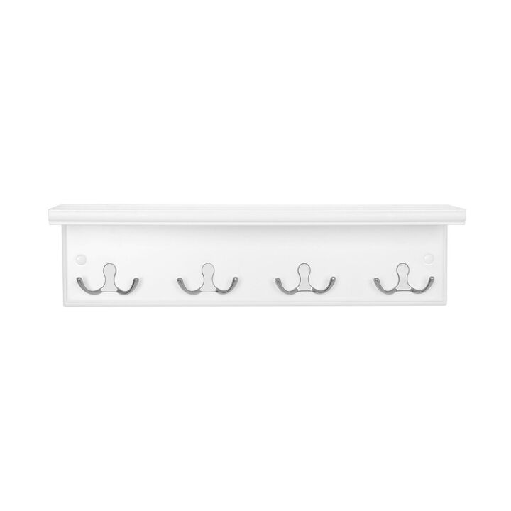Entryway Hanging Coat Rack, with 4 Double Hooks, Wall Floating Shelf, White