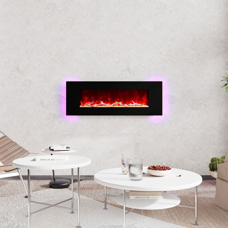 50 Inch 1500W Wall-Mount Fireplace with Multicolor Flame
