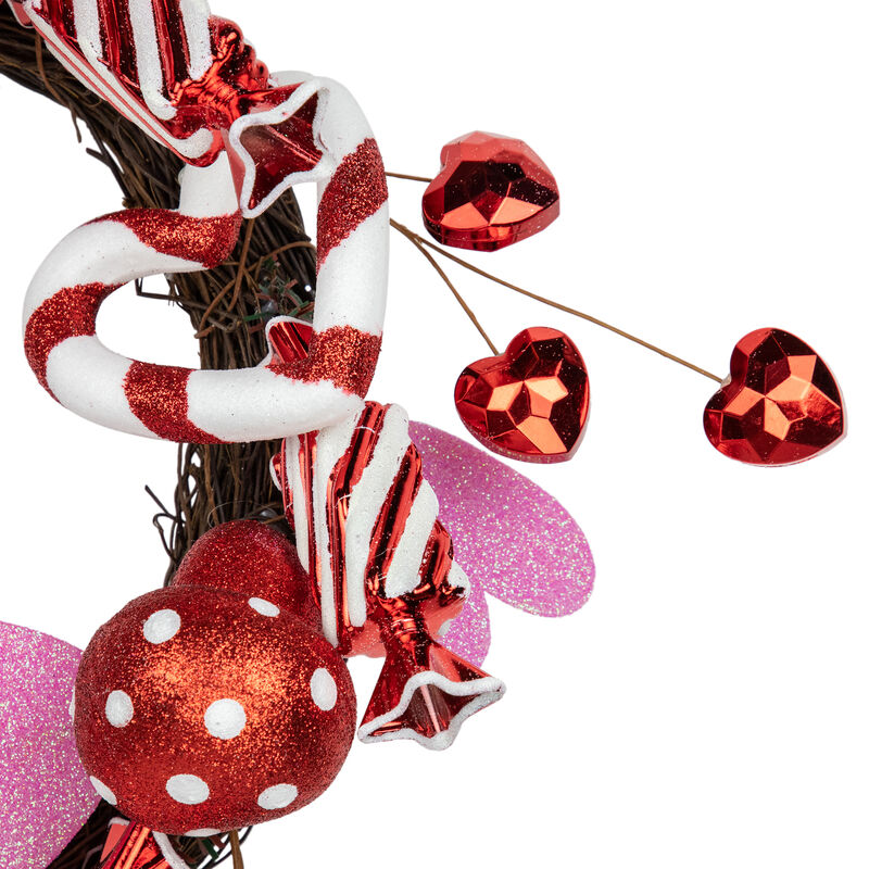Red and White Candies and Hearts Valentine's Day Wreath  16-Inch  Unlit