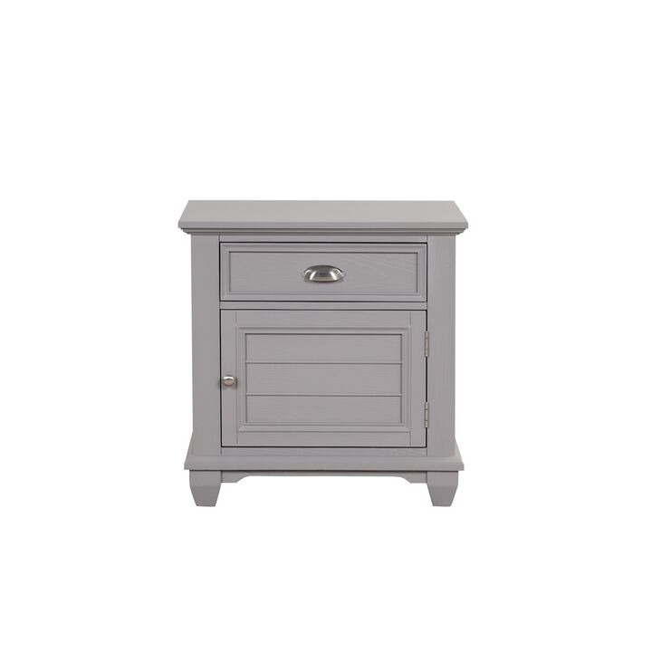 Limi Nightstand, 1 Drawer, 1 Door Cabinet, Gray Solid Wood, 28 Inch - Benzara