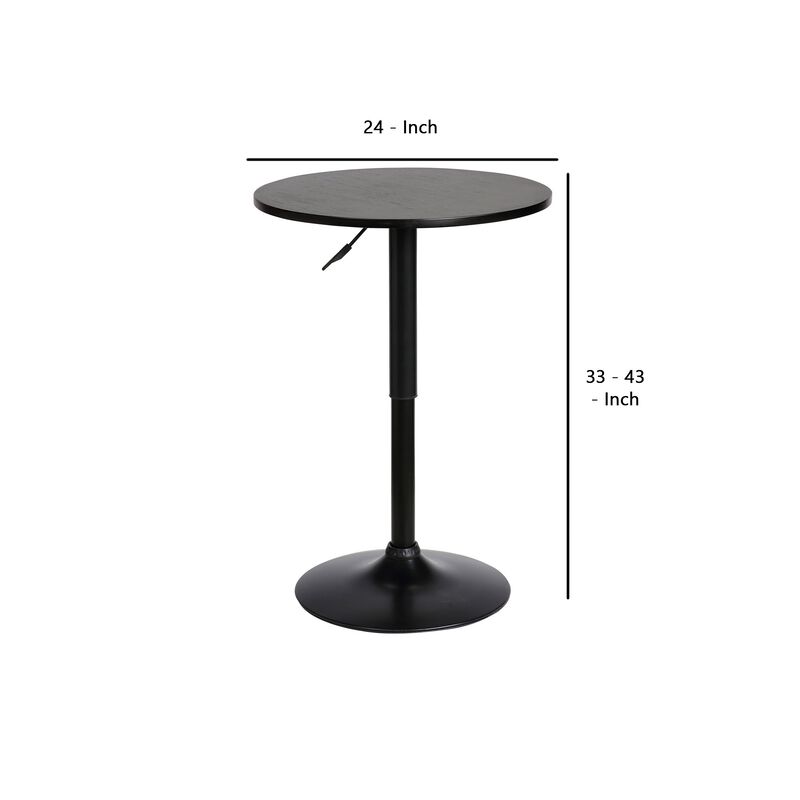 24 Inches Round Adjustable Pub Table with Metal Base, Black - Benzara