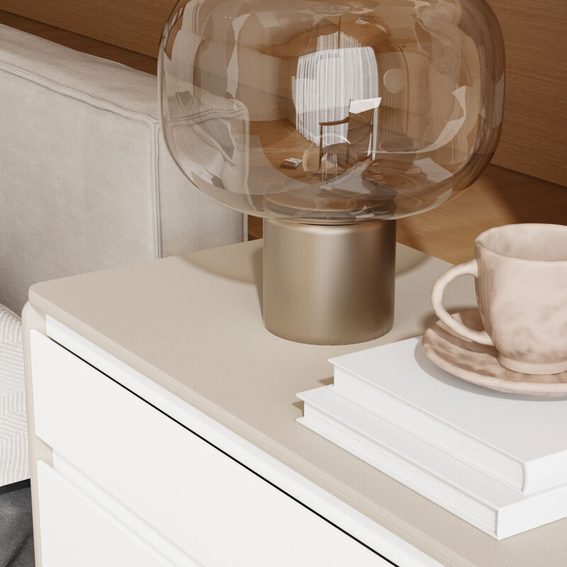 FUFU&GAGA Modern Nightstand with 3 Drawers, P2 MDF, Leather Drawers (31.5" W x 27.6" H x 15.7" D), White and Gray