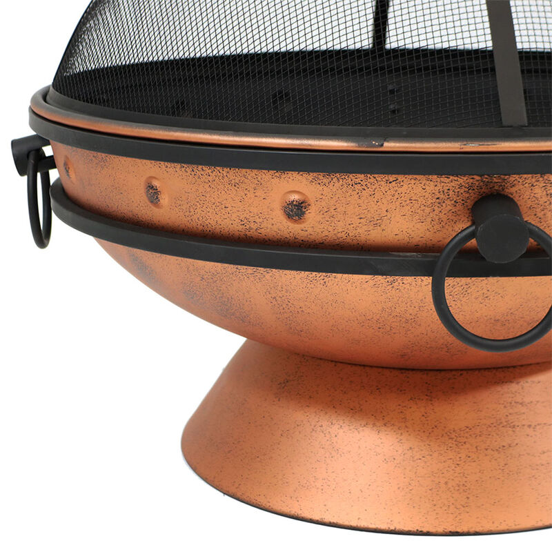 Sunnydaze 30 in Raised Outdoor Fire Pit Bowl with Spark Screen - Copper