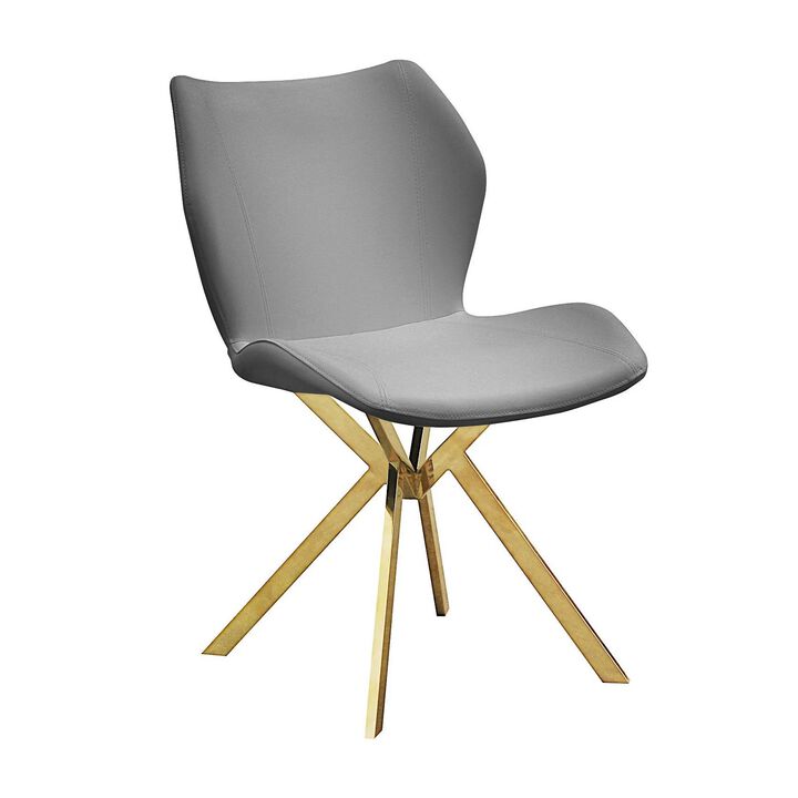 Anne 20 Inch Dining Chair, Set of 4, Vegan Faux Leather, Gold Legs, Gray - Benzara