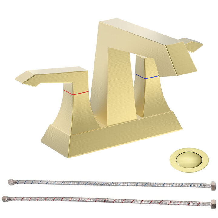 2-Handle Heavy-Duty Bathroom Faucet with Drain & Supply Kits, Modern Deck-Mounted Sink Faucet