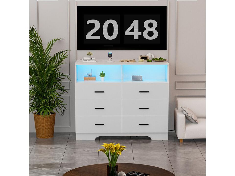 Wooden 6 Drawer Dresser with Large Organizer