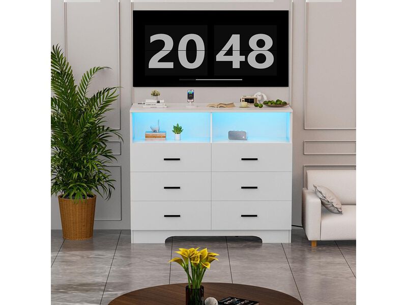 Wooden 6 Drawer Dresser with Large Organizer