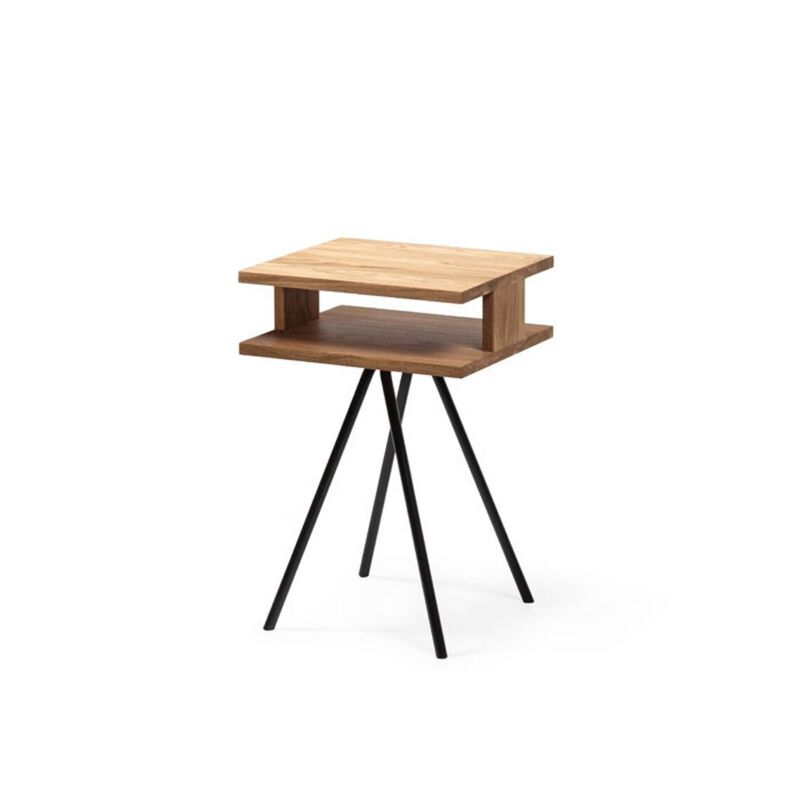 Modern Industrial-inspired Style Small Solid Oak Hardwood End Table with Metal Legs
