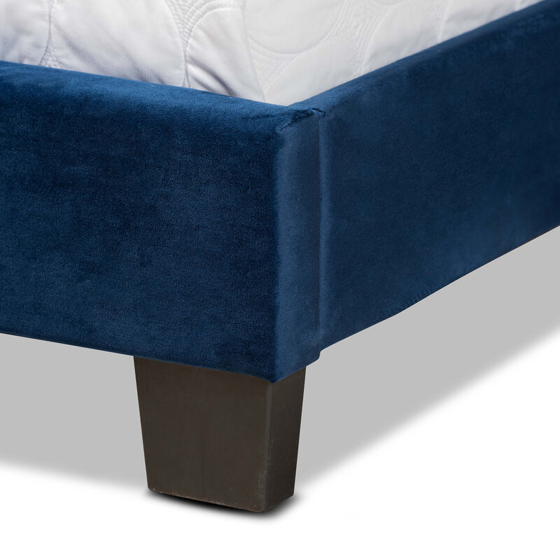 Baxton Studio Tamira Glam Navy Velvet Fabric Upholstered Queen Size Panel Bed
