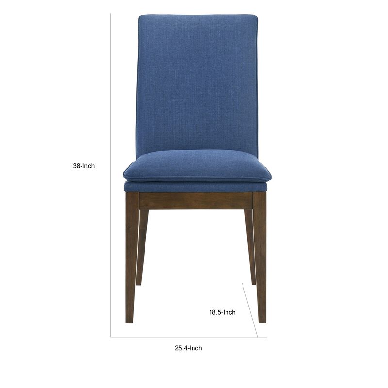 Nick 25 Inch Dining Chair Set of 2, Cushioned, Walnut Brown Legs, Blue - Benzara