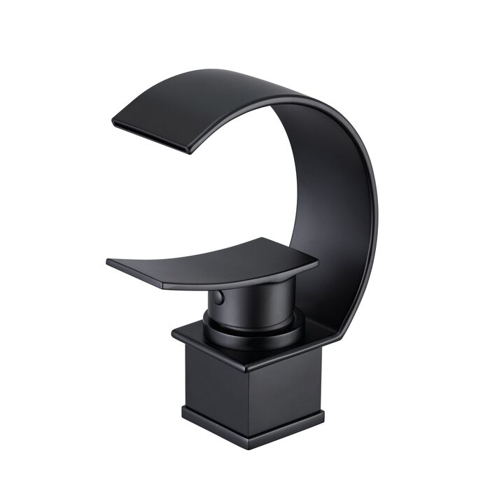 Mondawe Luxury C-Shape Arc Waterfall Spout Single Handle 8 inch Widespread Bathroom Sink Faucet With Pop-up Drain in Chrome