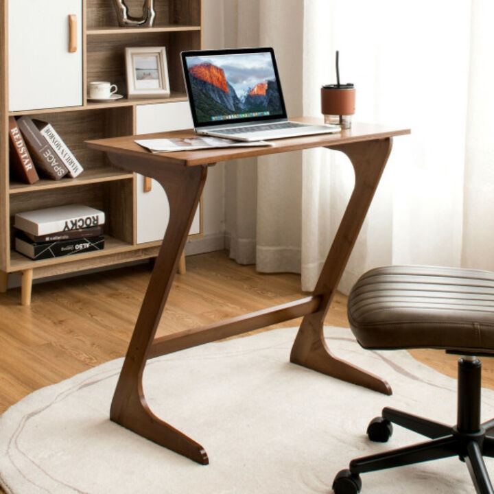 Wicker Z-Shaped Spacious Sofa Side Table with Space-Saving Tabletop