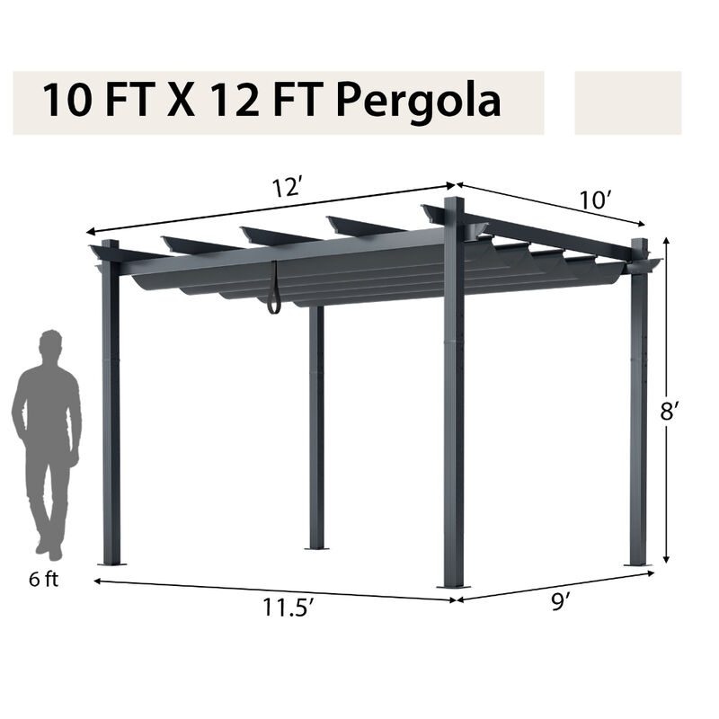 10x12 Feet Outdoor Aluminum Retractable Pergola Canopy Shelter with Grape Trellis