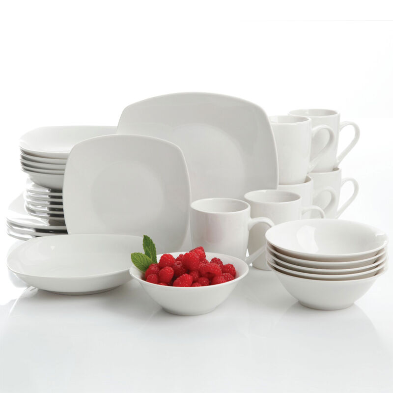 Gibson Home Hagen Square Dinnerware Set in White, Set of 30