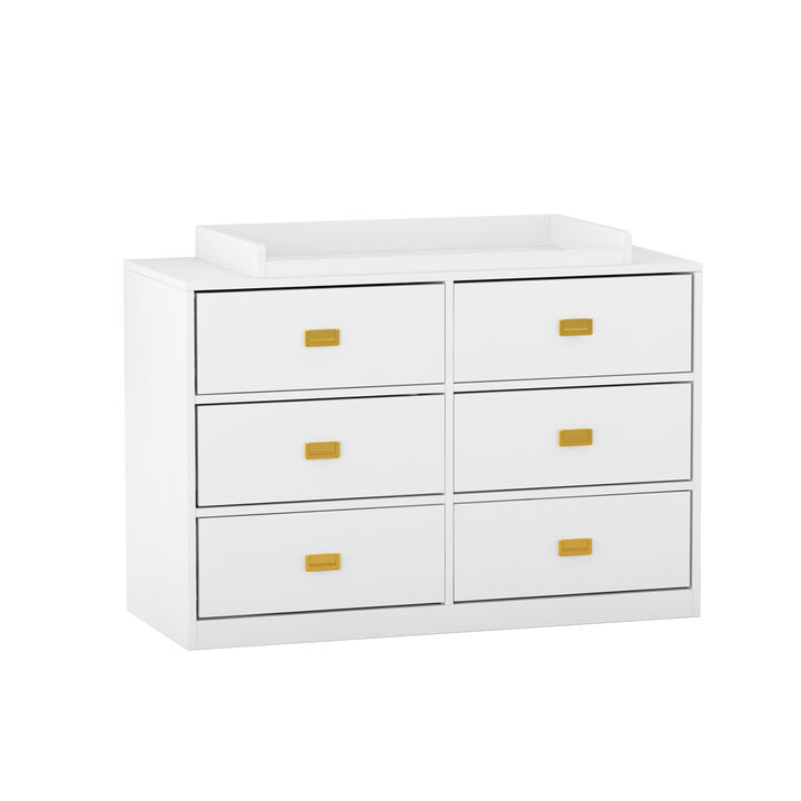 6-Drawer White Wooden Chest of Drawers Storage Dresser Freestanding Cabinet 45.1 in. W x 18.9 in. D x 30.1 in. H