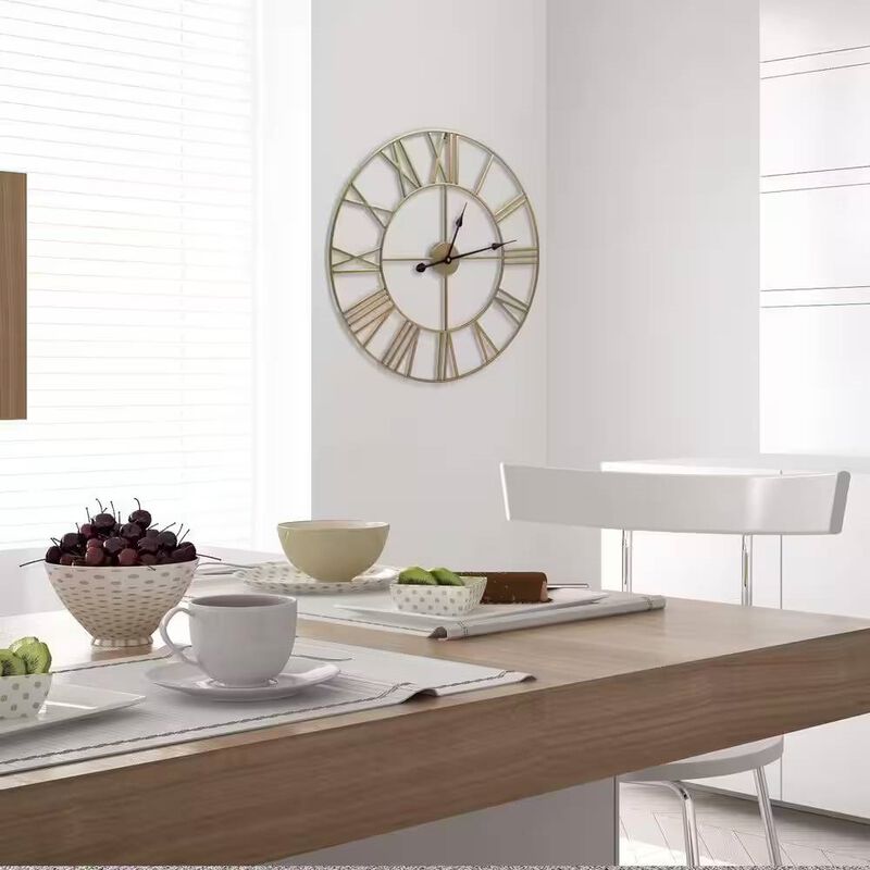 Hivvago Round 24 inch Decorative Gold Metal Wall Clock Roman Numerals and Black Hands