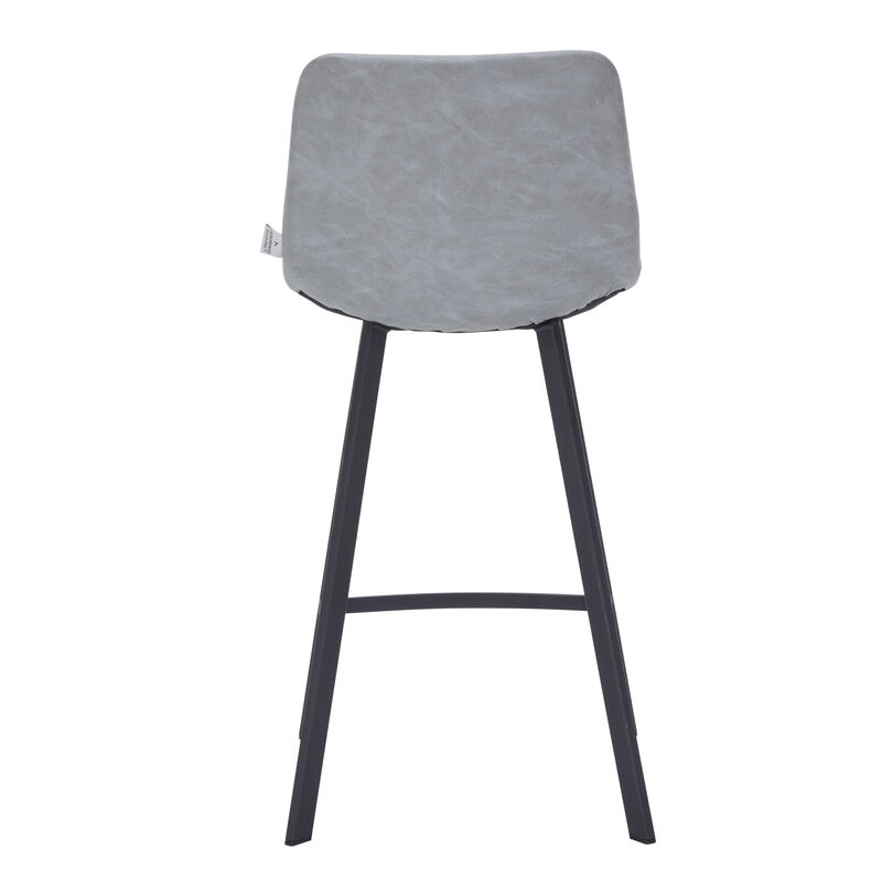 Elland Modern Upholstered Leather Bar Stool With Black Iron Legs & Footrest