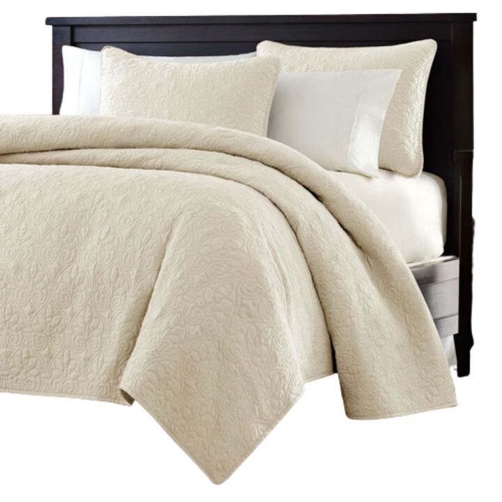 Hivvago Twin / Twin XL size Quilted Coverlet Set with One Pillow Sham in Ivory
