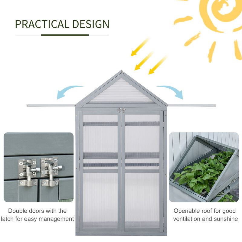 Grey Garden Helper: 32"x19"x54" Wooden Cold Frame Greenhouse