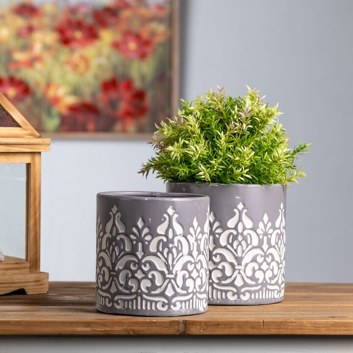 Set of 2 Ornate Metal Planters – Timeless Metal Planters with Decorative Design for Garden, Home, and Patio