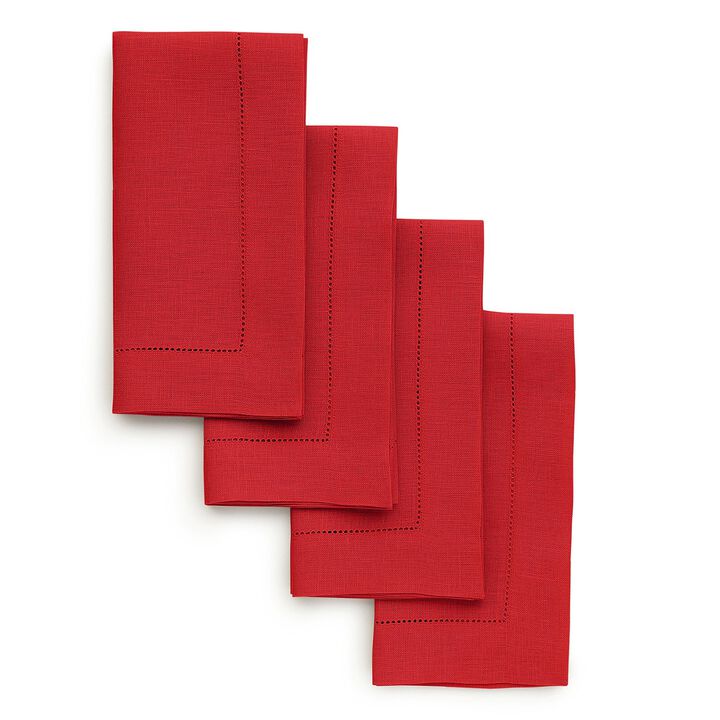 Solino Home 100% Pure Linen Dinner Napkins 20 x 20 Inch Set of 4 | Classic Hemstitch