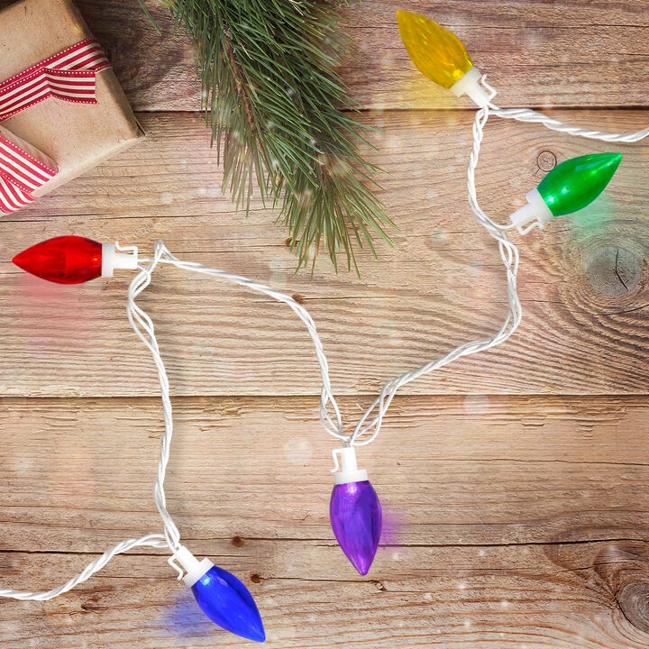 25 Count Multi-Color LED C9 Christmas Lights  16 ft White Wire