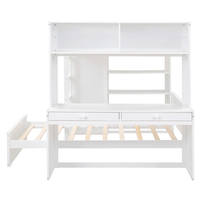 Merax Loft Bed with Storage Shelves and Wardrobe