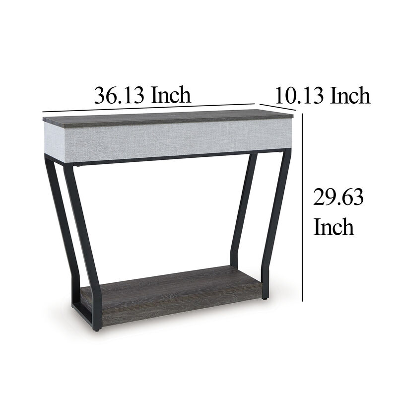 36 Inch Seme Console Table, Wireless Charging, Built in Speakers, Gray - Benzara