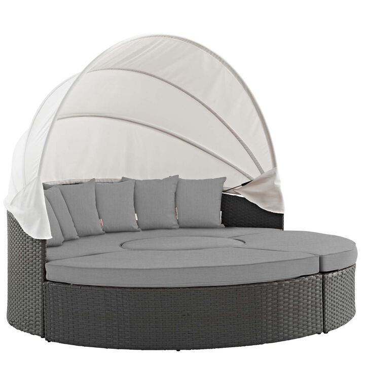 Modway EEI-1986 Sojourn Outdoor Patio Sunbrella Sectional Daybed with Canopy in Canvas Gray