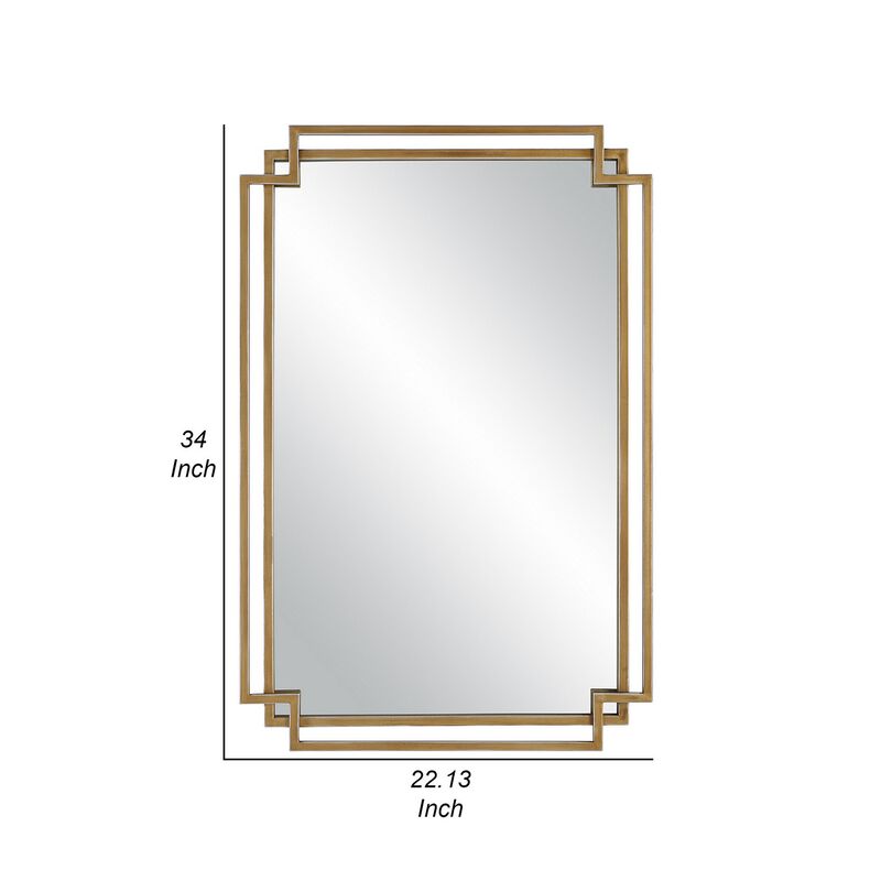 22 x 34 Rectangular Accent Mirror with Two Overlapping Frames, Brushed Gold-Benzara