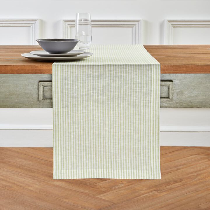 Solino Home 100% Pure Linen Table Runner 14 x 90 Inch | Narrow Stripe