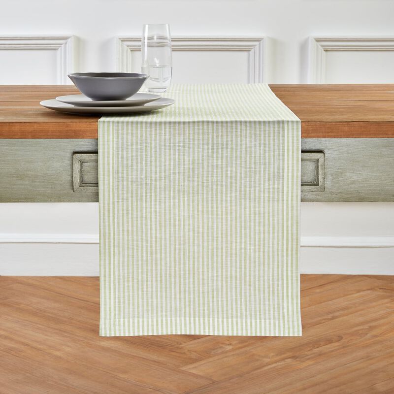 Solino Home 100% Pure Linen Table Runner 14 x 90 Inch | Narrow Stripe