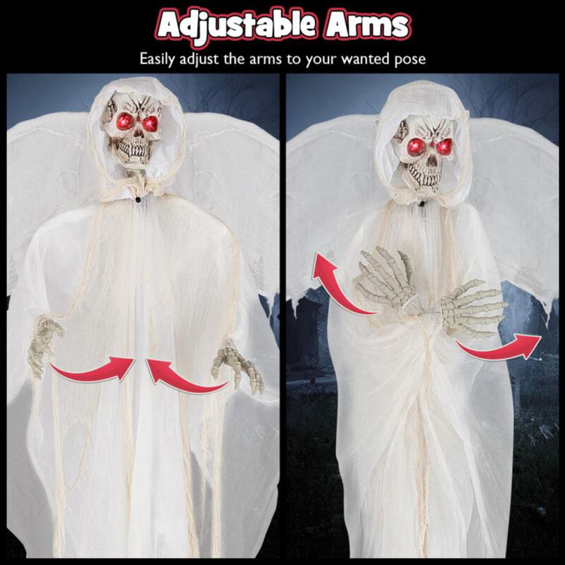 Hivvago 8.3 ft Halloween Standing Haunted Angel with Lighted Eyes and Automatic Wing Movement
