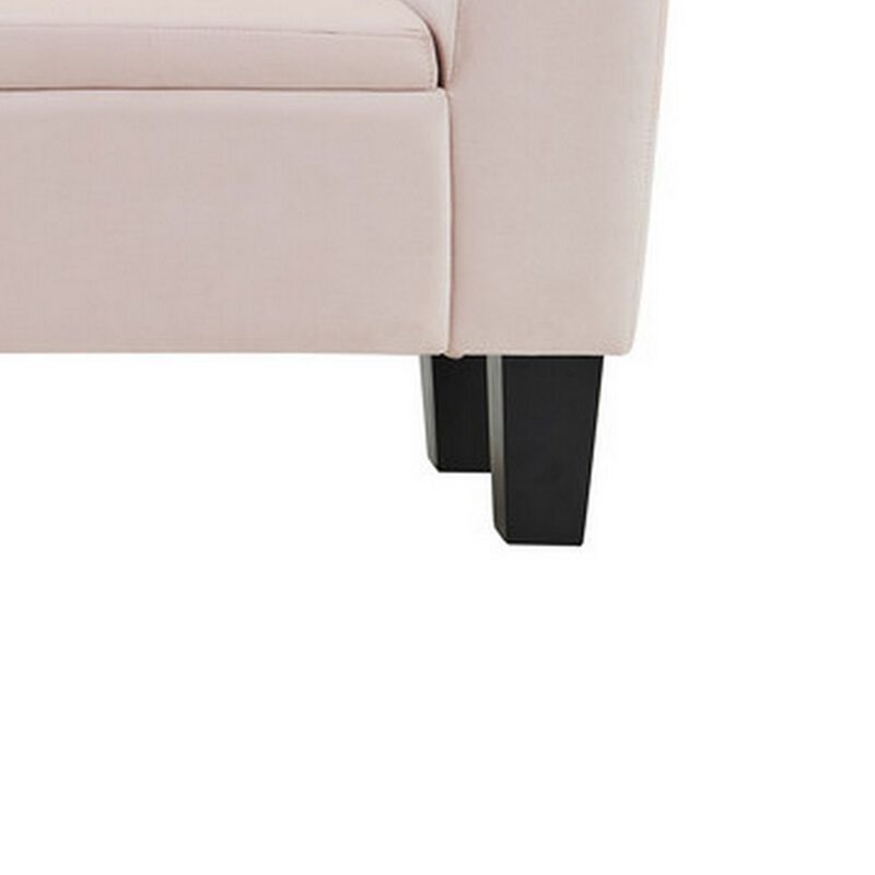 Cesar 55 Inch Ottoman Bench with Storage, Padded, Curved Arms, Pink Velvet-Benzara