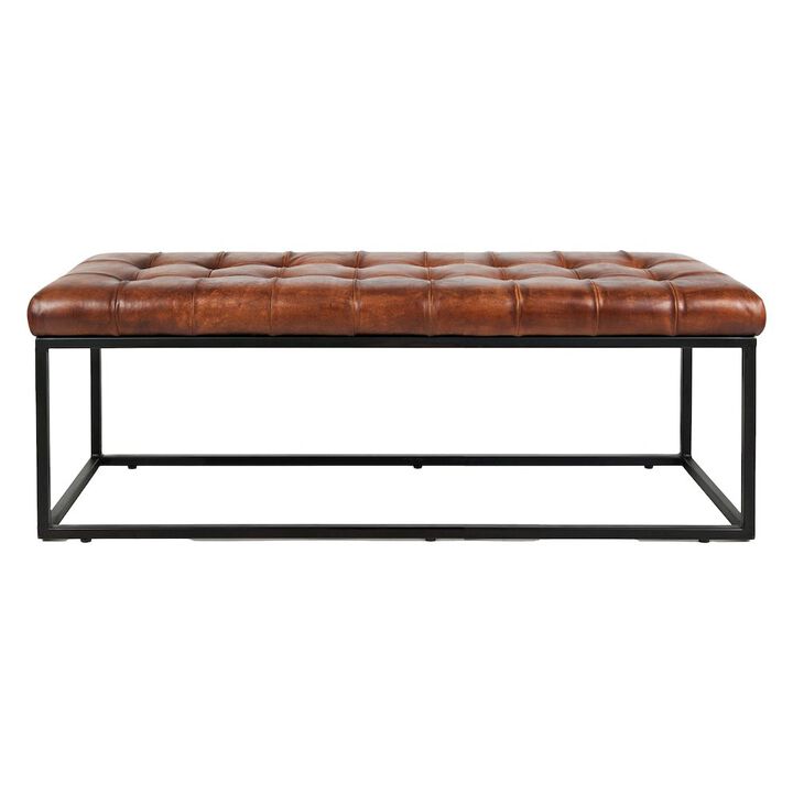 Jofran Global Archive 50 Genuine Distressed Leather Mid-Century Modern Ottoman Bench