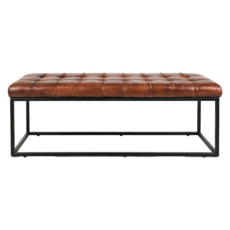Jofran Global Archive 50 Genuine Distressed Leather Mid-Century Modern Ottoman Bench