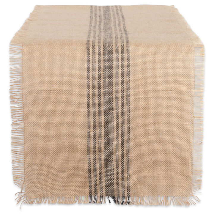 14" x 72" Brown and Black Middle Stripe Border Burlap Table Runner