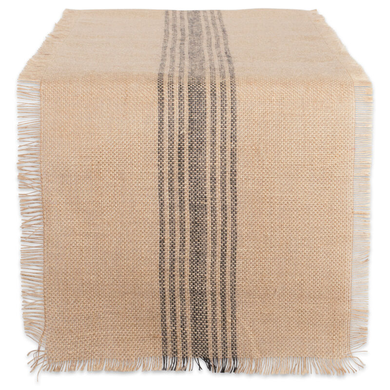 14" x 72" Brown and Black Middle Stripe Border Burlap Table Runner