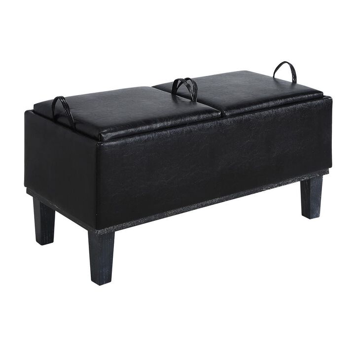 Convenience Concepts Designs4Comfort Brentwood Storage Ottoman with Reversible Trays, Black