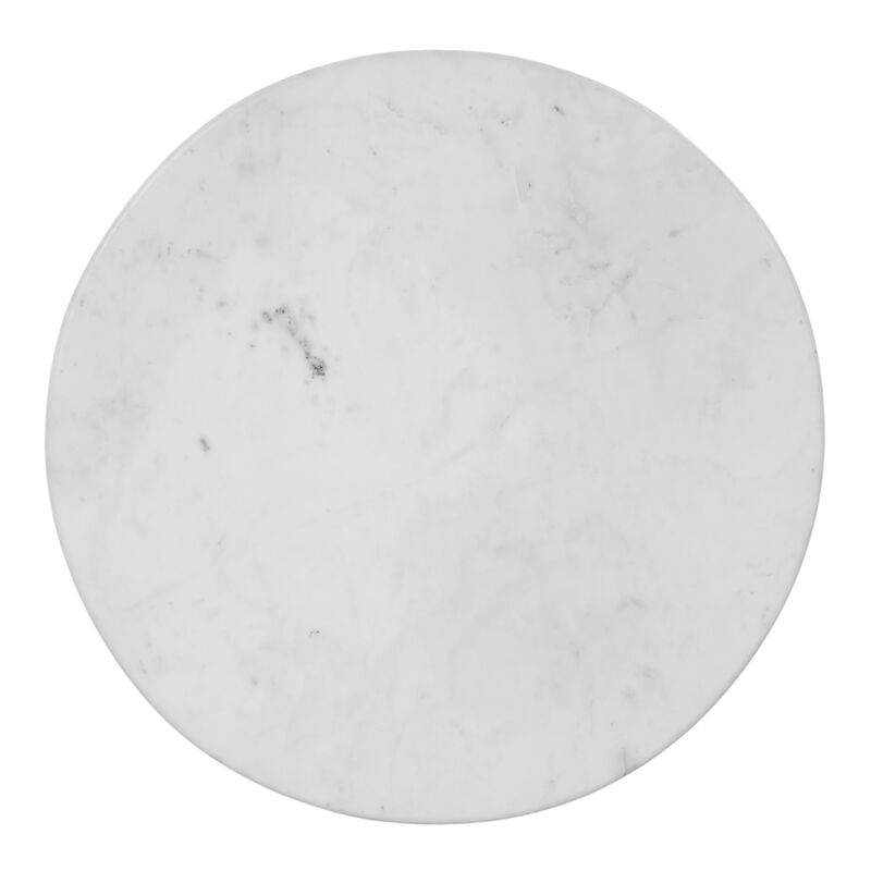 Riko Coffee Table, 27 Inch Round White Marble Top, Modern Black Iron Hourglass Pedestal Base