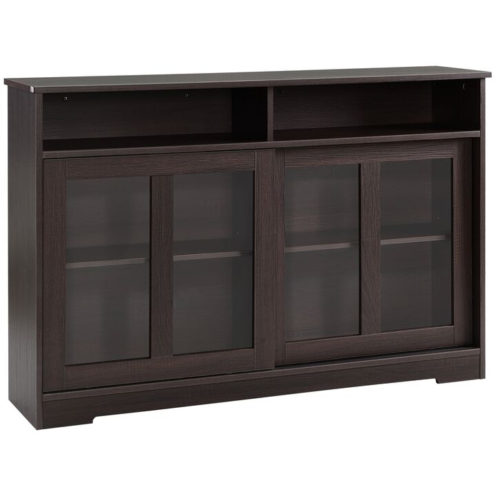 Dark Brown Kitchen Buffet: Modern Cabinet with Sliding Glass Doors