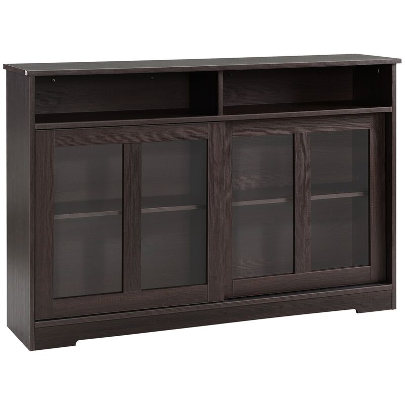 Dark Brown Kitchen Buffet: Modern Cabinet with Sliding Glass Doors