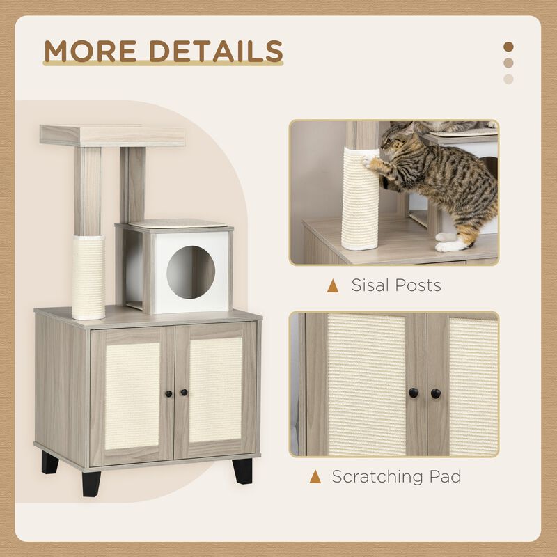 Modern Cat Hideaway: 50" Compact Tree with Litter Box Concealment