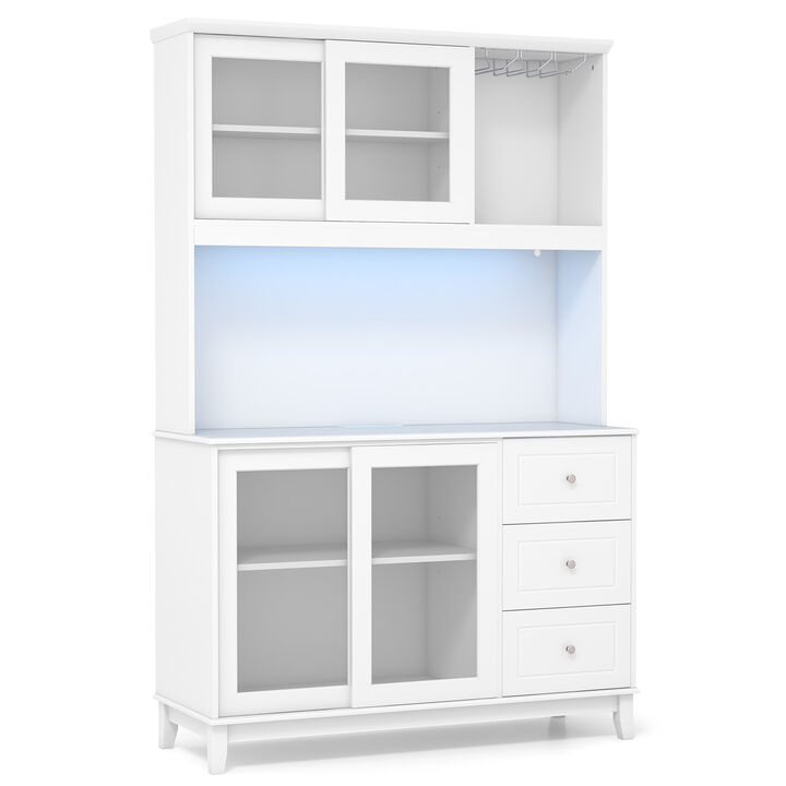 Kitchen Pantry Storage Cabinet Kitchen Hutch with LED lights and Power Outlet