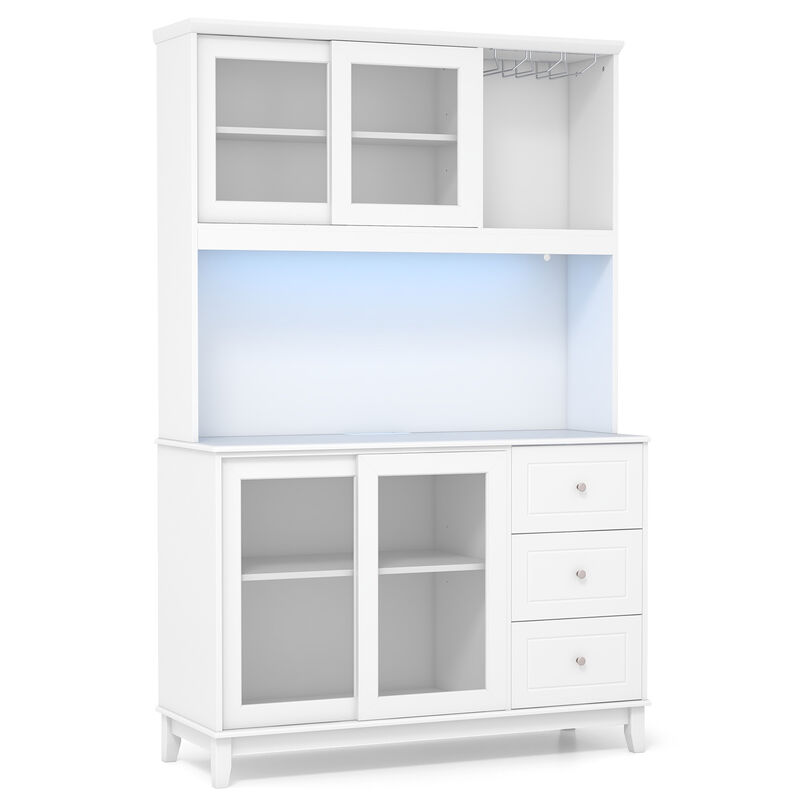 Kitchen Pantry Storage Cabinet Kitchen Hutch with LED lights and Power Outlet