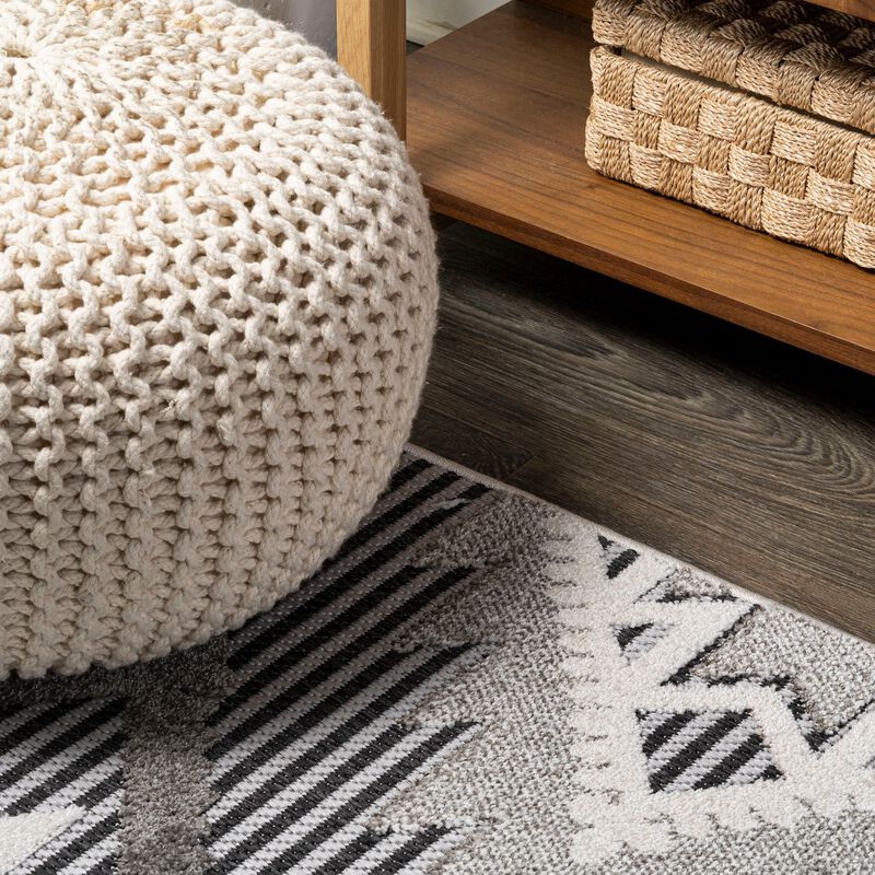 Sumak High-Low Pile Neutral Diamond Kilim Area Rug