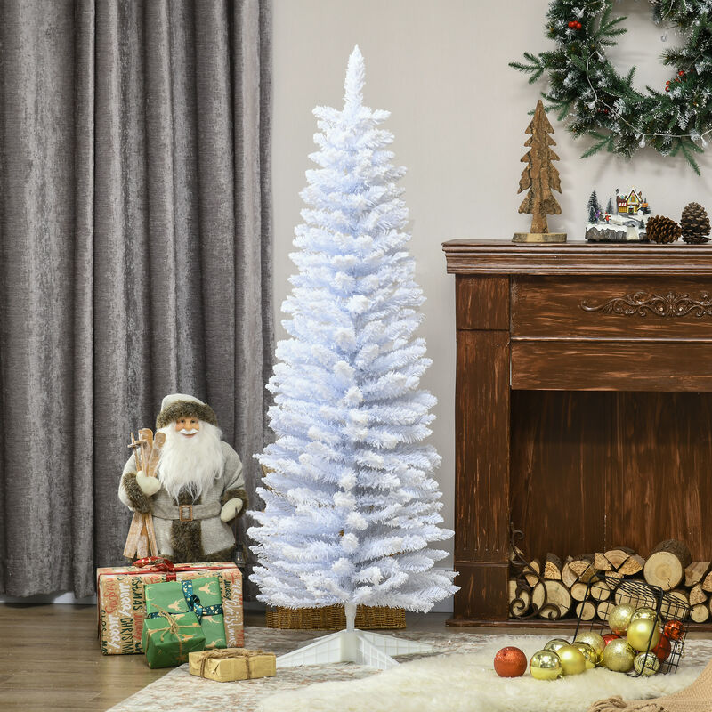 5' Snow Flocked Artificial Christmas Tree Pencil Xmas Tree w/ Branch Tips White